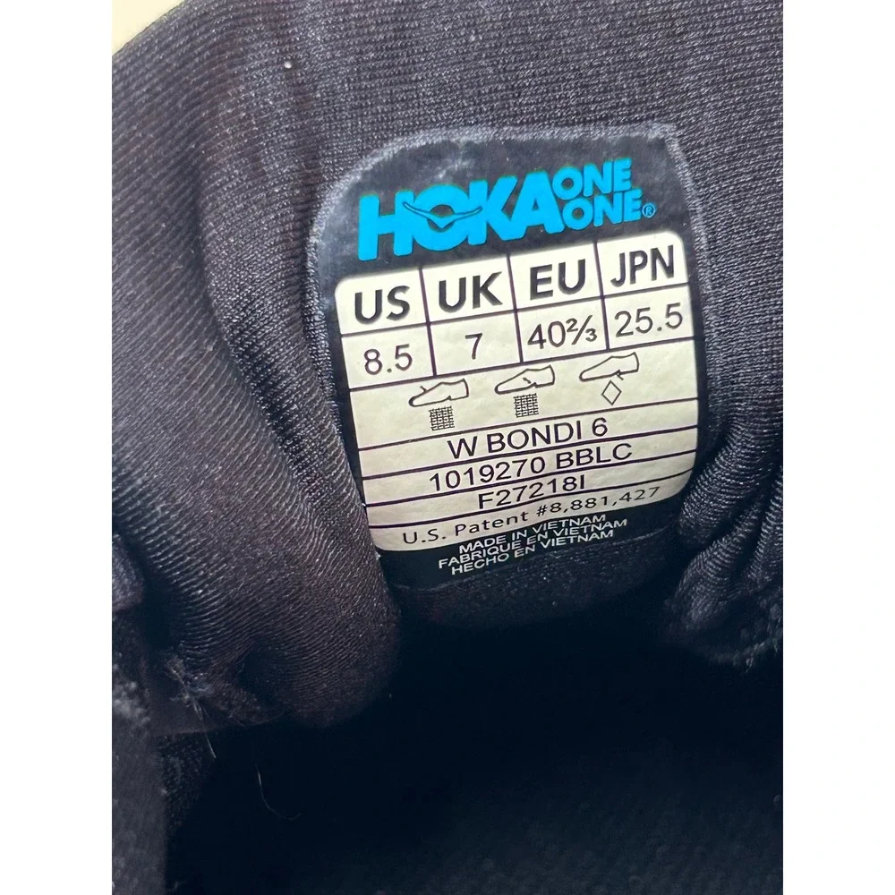 Hoka One One Bondi 6 Womens 8.5 Black Running Shoes 1019270 BBLC Sneaker
